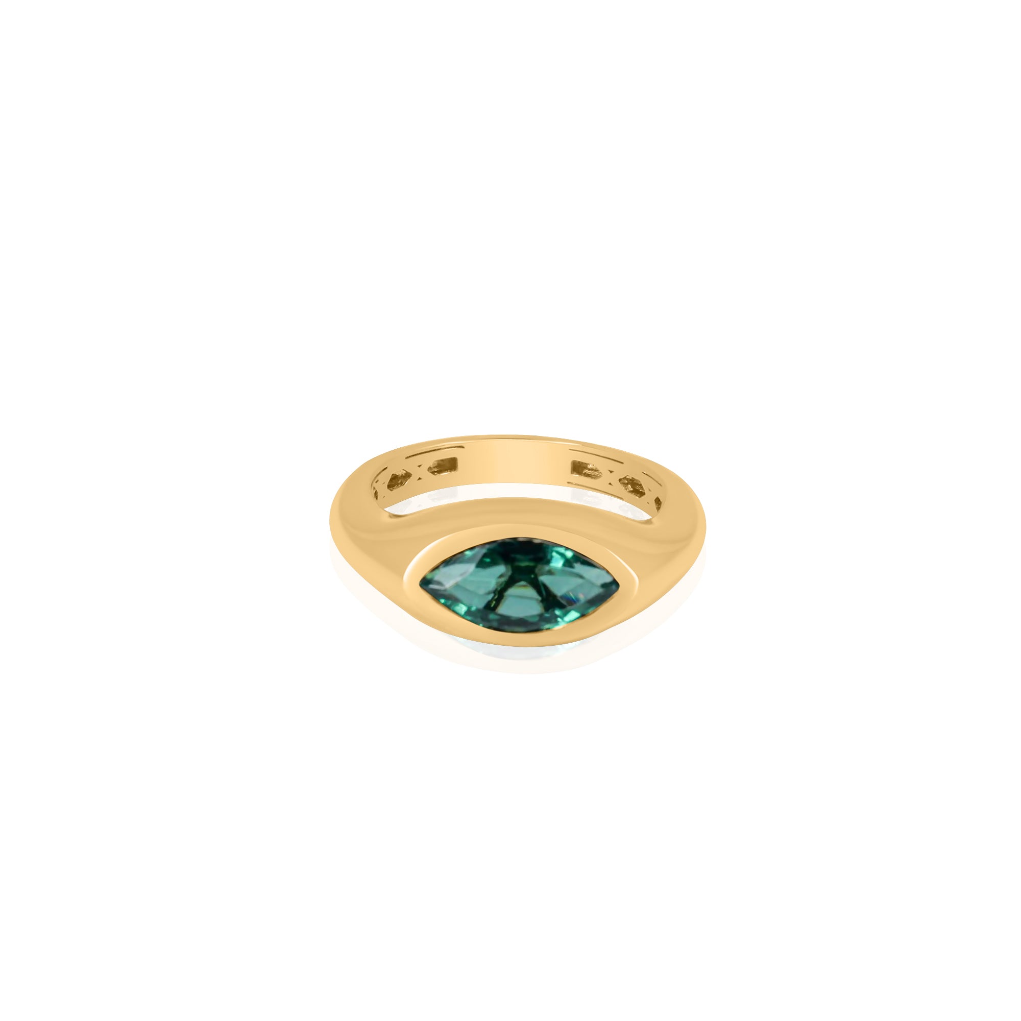 Gold Marquise Emerald Lab Grown Signet Pinky Ring
