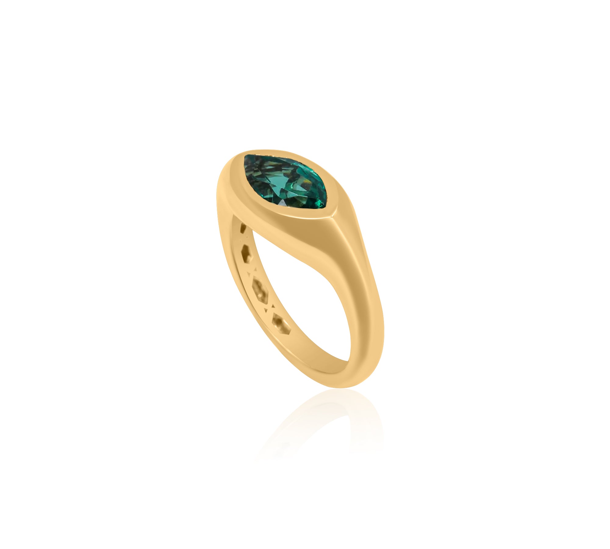 Gold Marquise Emerald Lab Grown Signet Pinky Ring