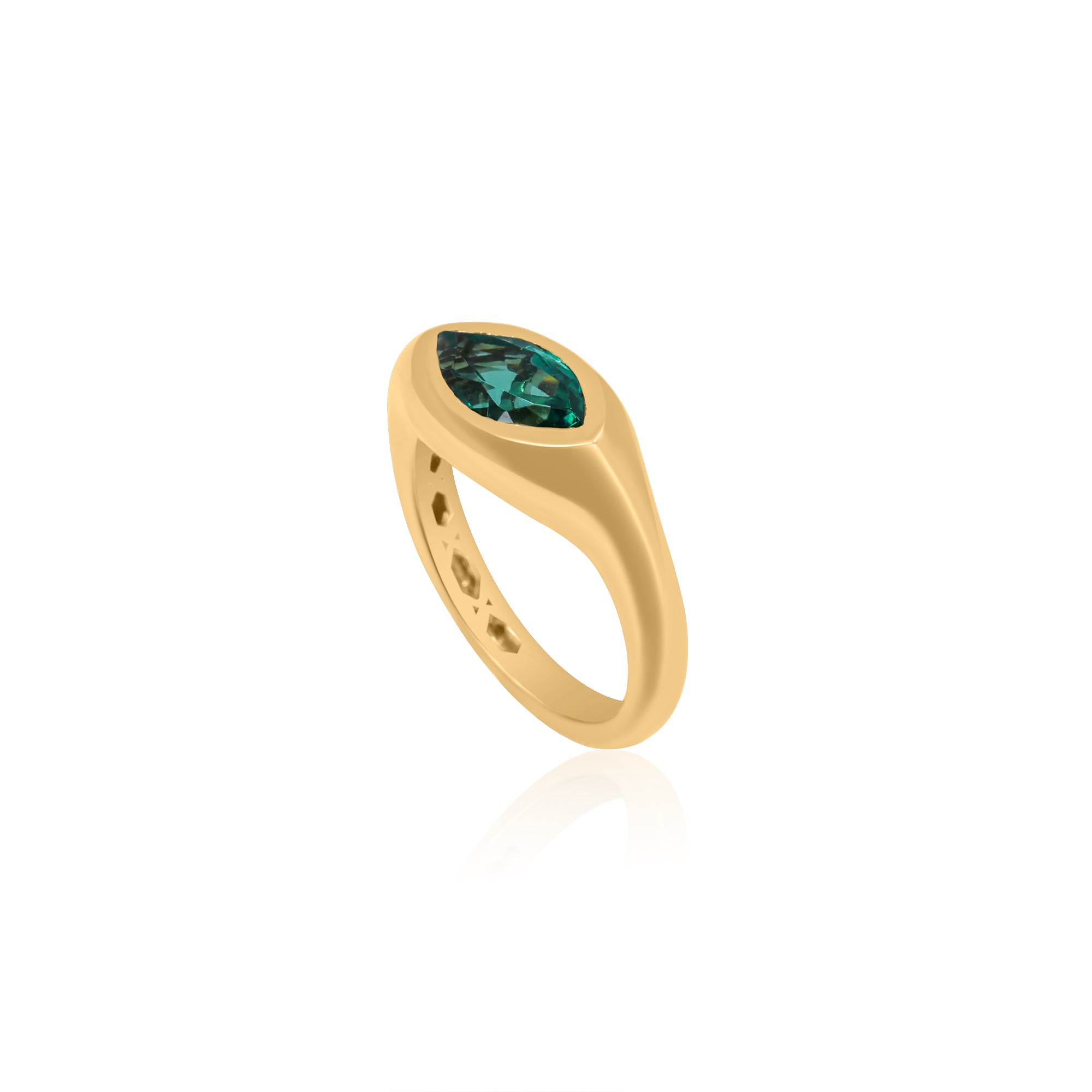 Gold Marquise Emerald Lab Grown Signet Pinky Ring