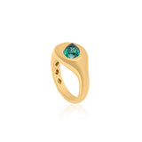 Gold Pear Emerald Lab Grown Signet Pinky Ring