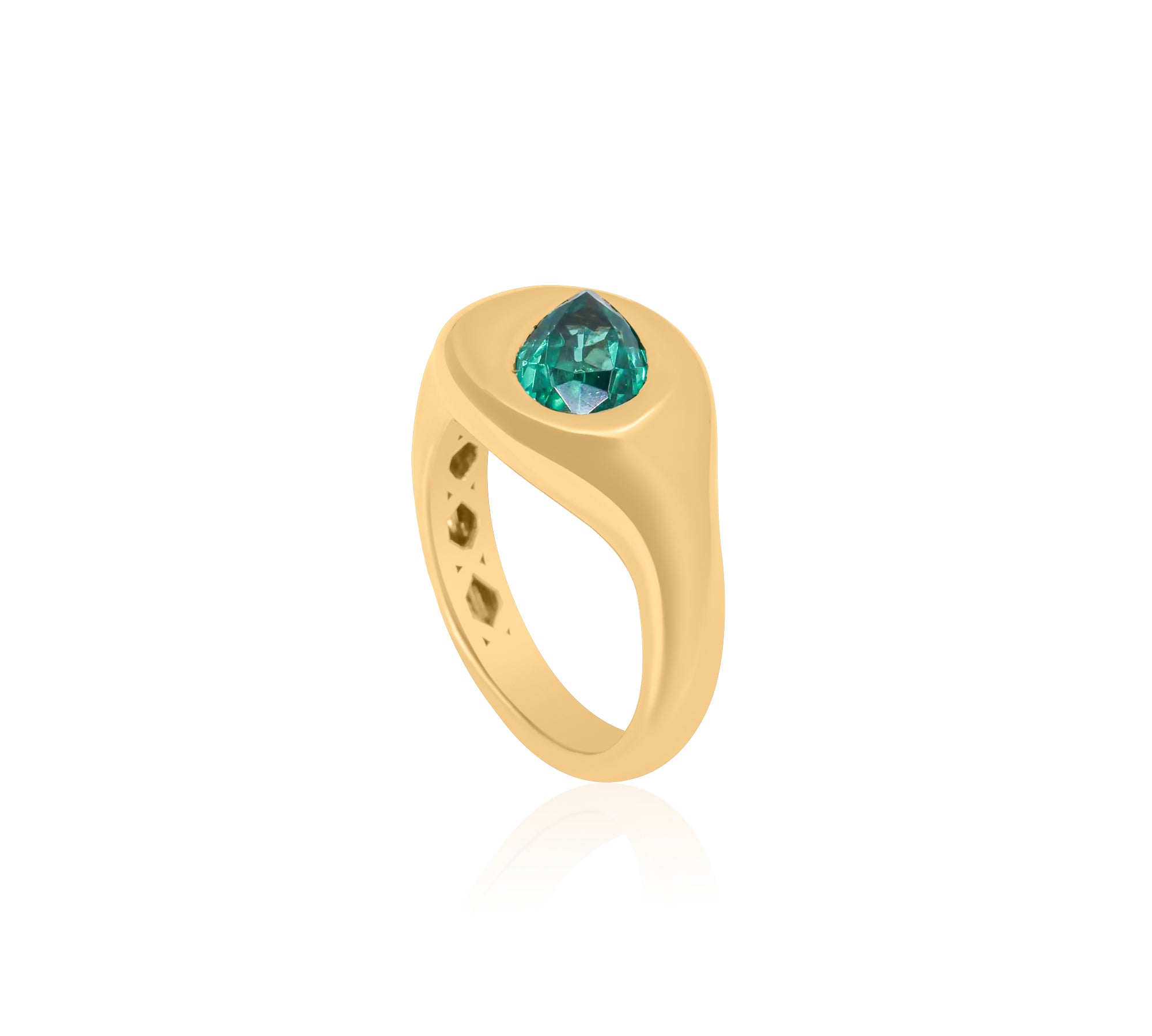 Gold Pear Emerald Lab Grown Signet Pinky Ring