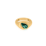 Gold Pear Emerald Lab Grown Signet Pinky Ring