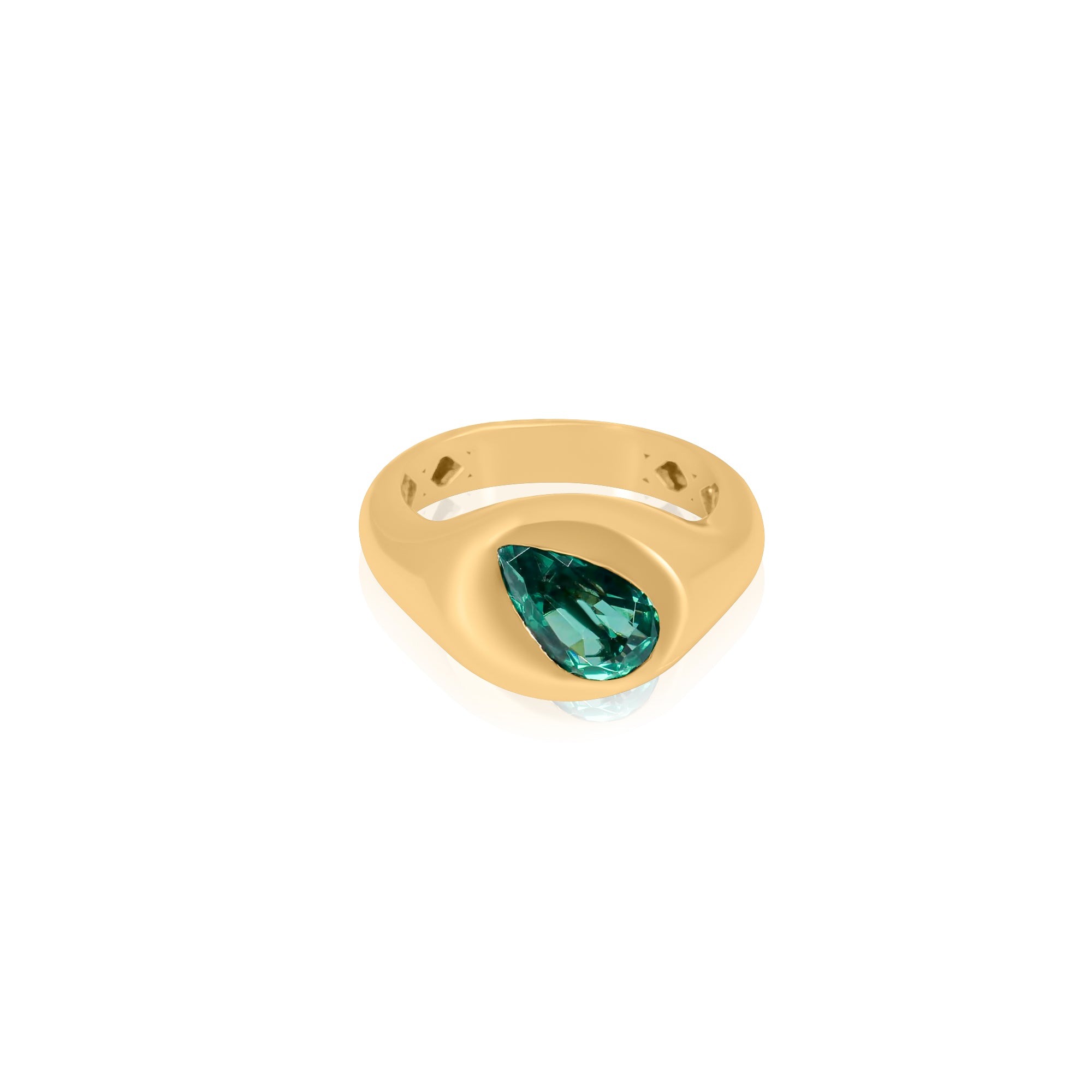 Gold Pear Emerald Lab Grown Signet Pinky Ring
