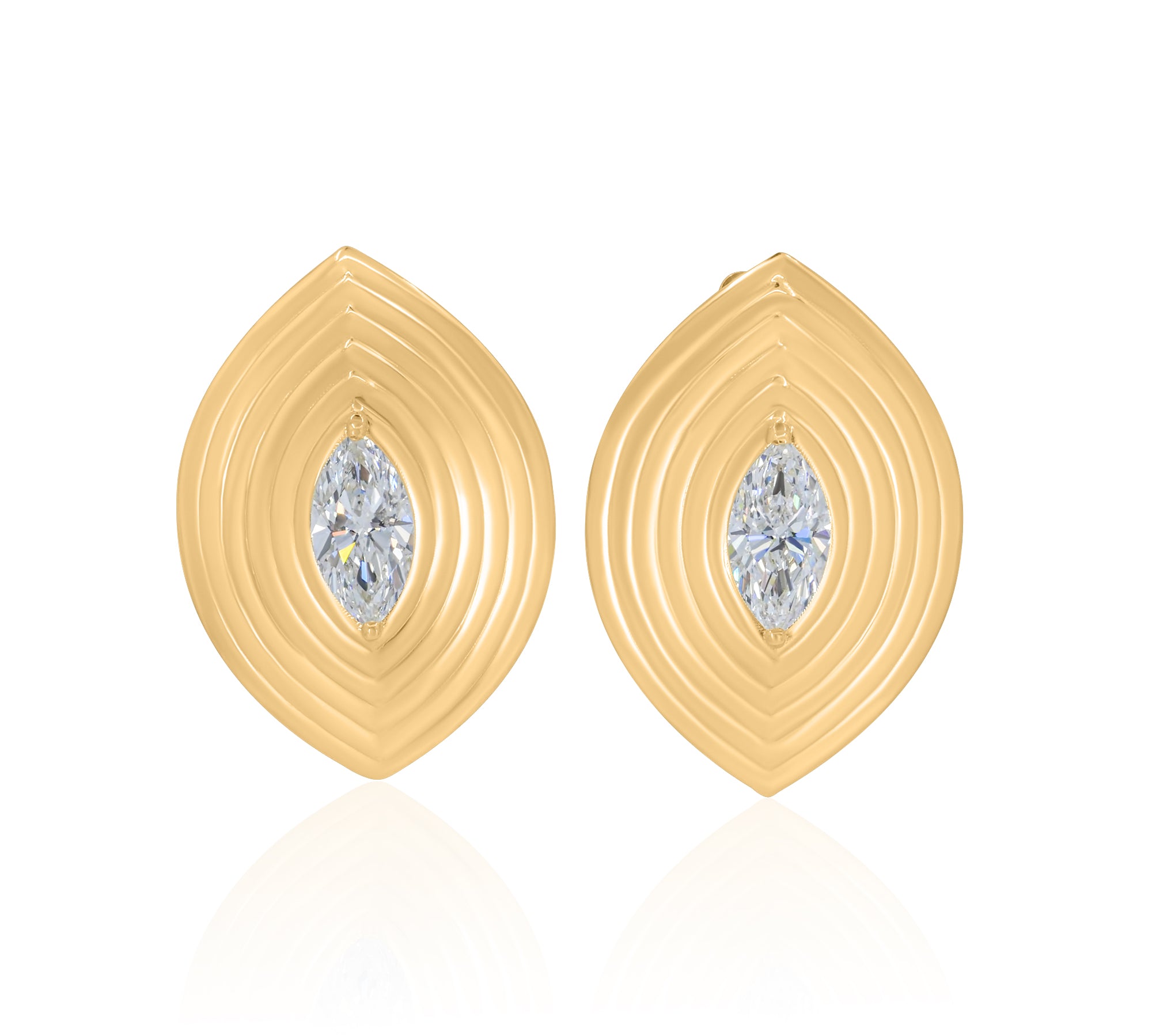 Gold Marquise Lab Grown Diamond Ribbed Earrings