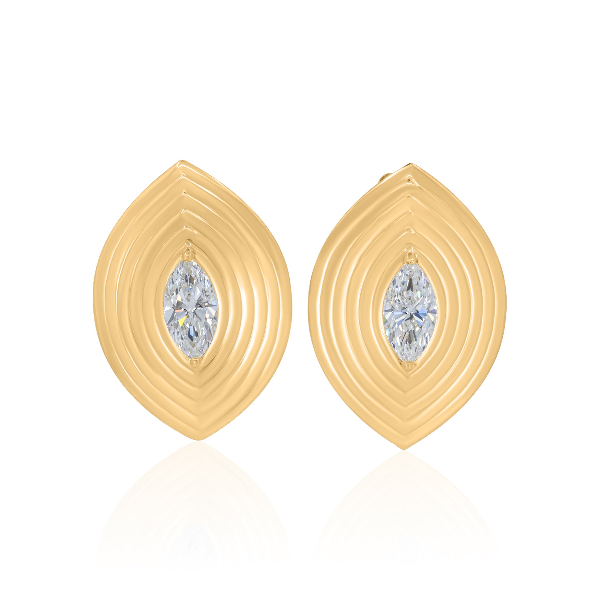 Gold Marquise Lab Grown Diamond Ribbed Earrings