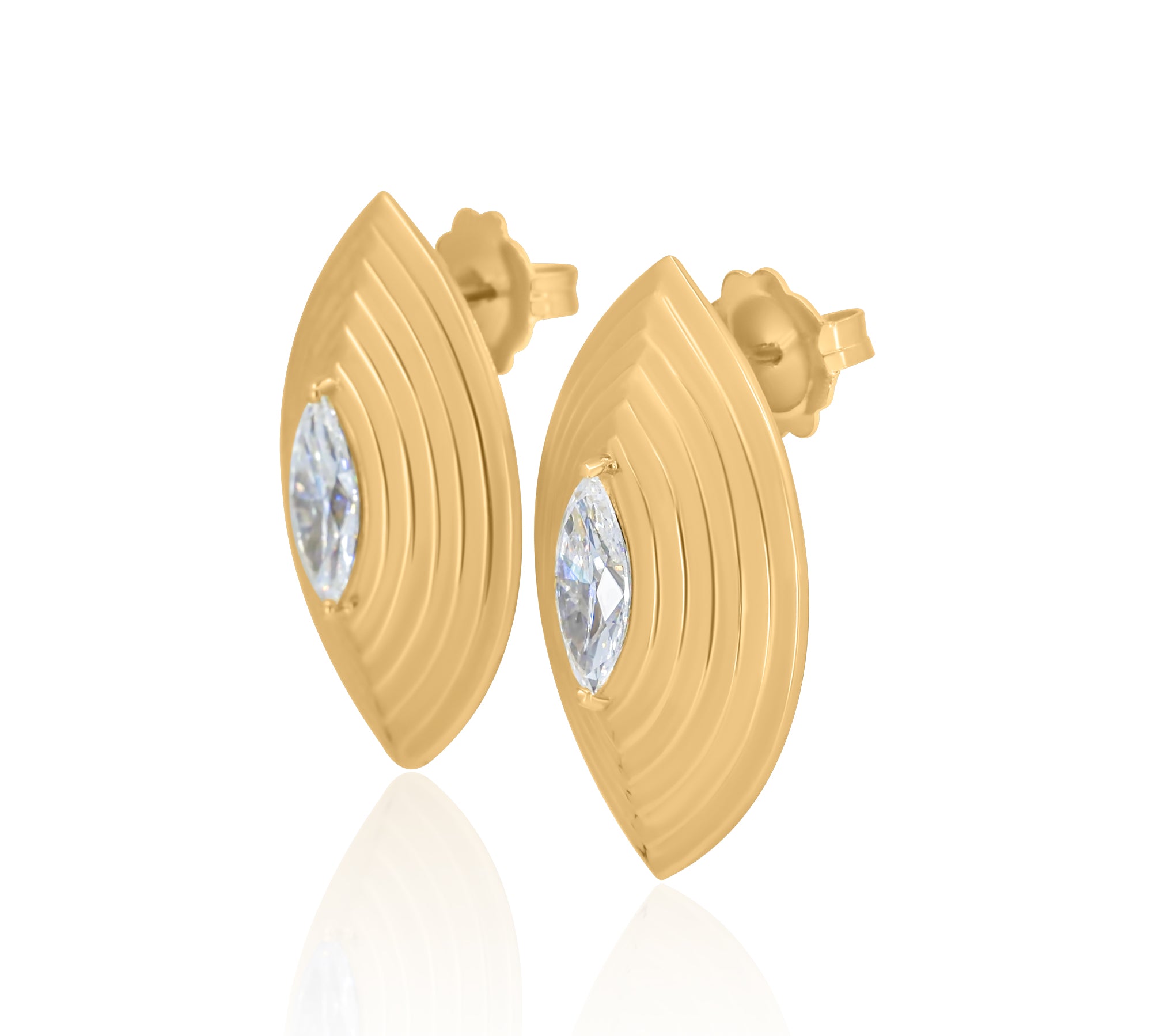 Gold Marquise Lab Grown Diamond Ribbed Earrings