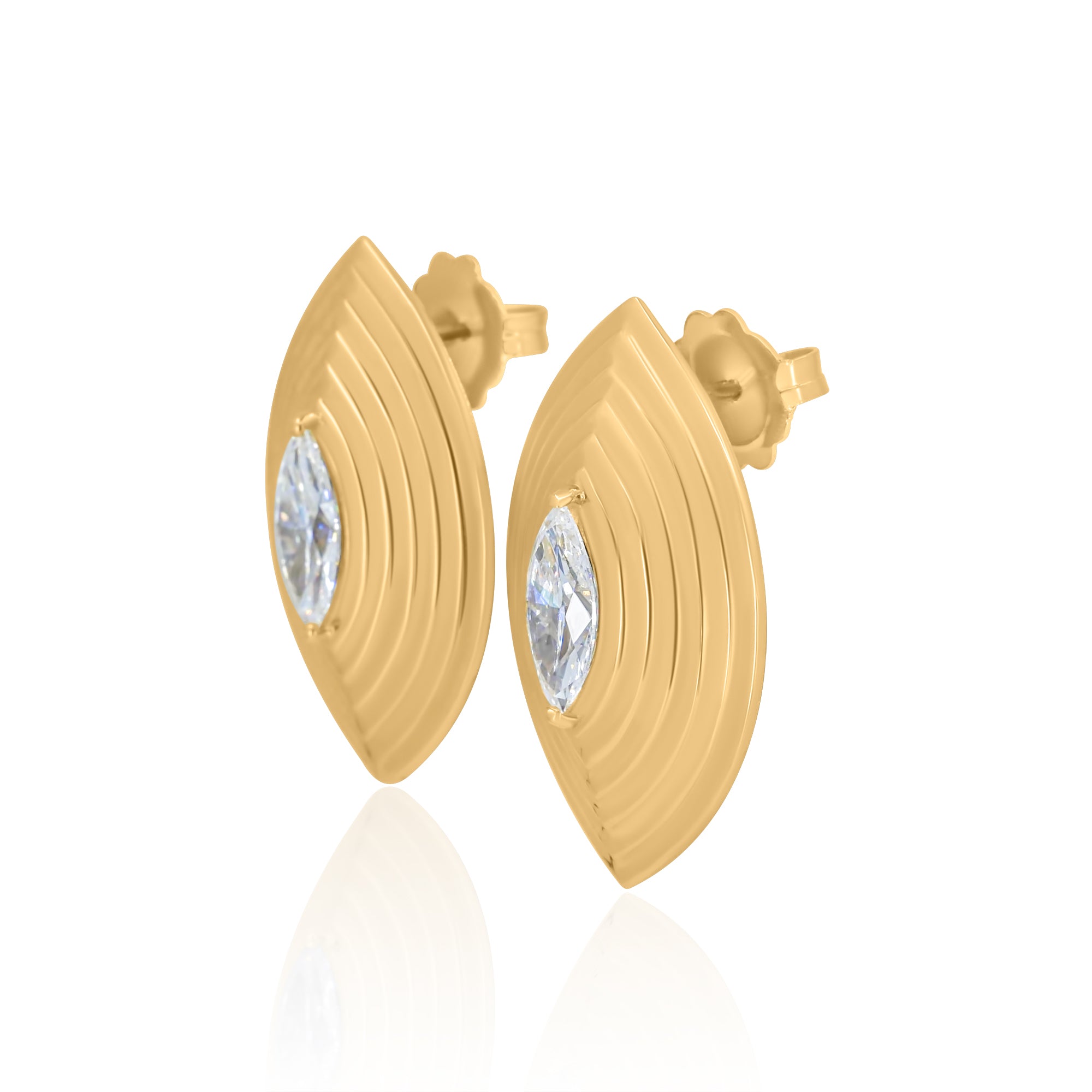 Gold Marquise Lab Grown Diamond Ribbed Earrings