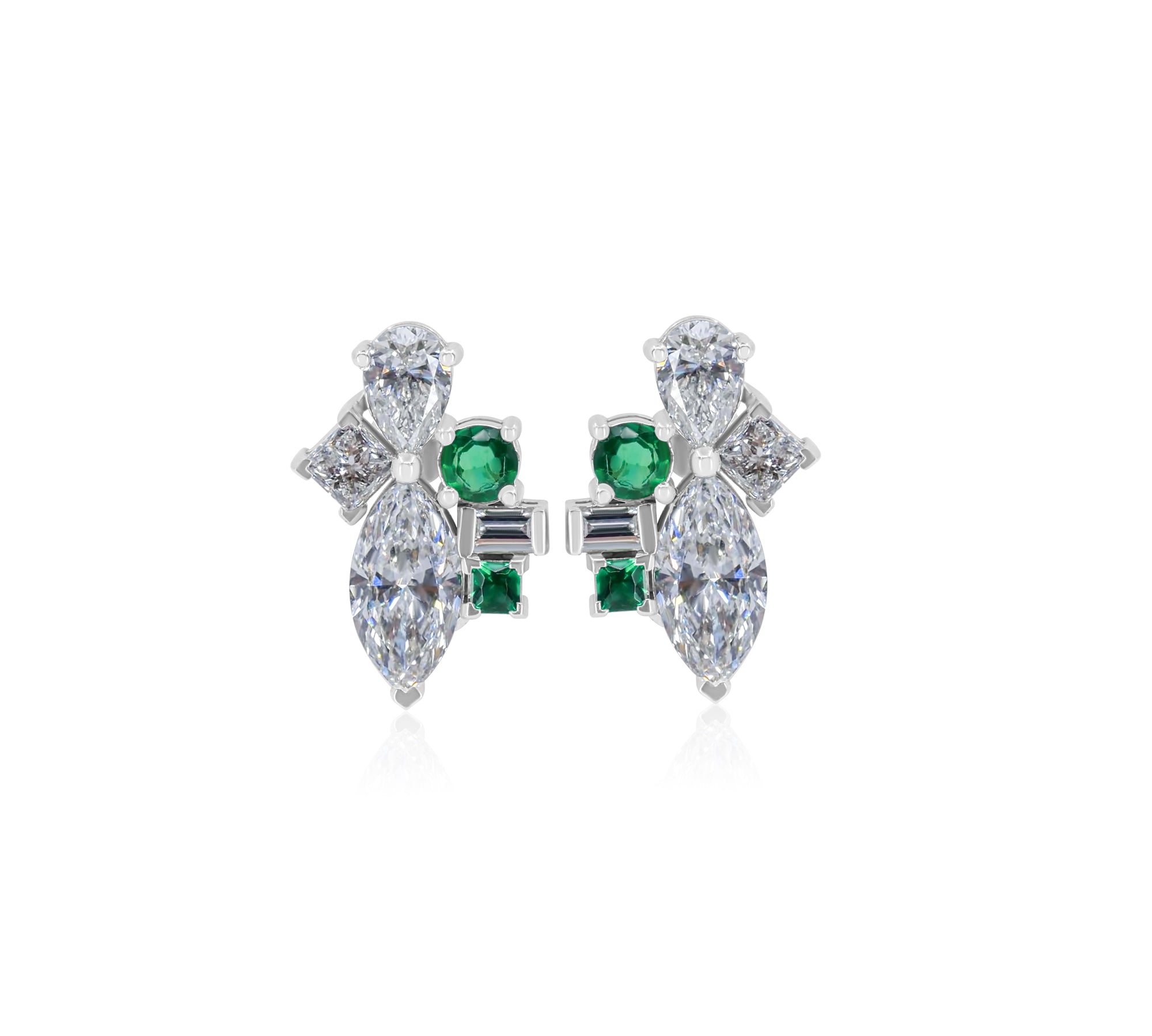 Gold Lab Grown Diamond And Emerald Stud Earrings