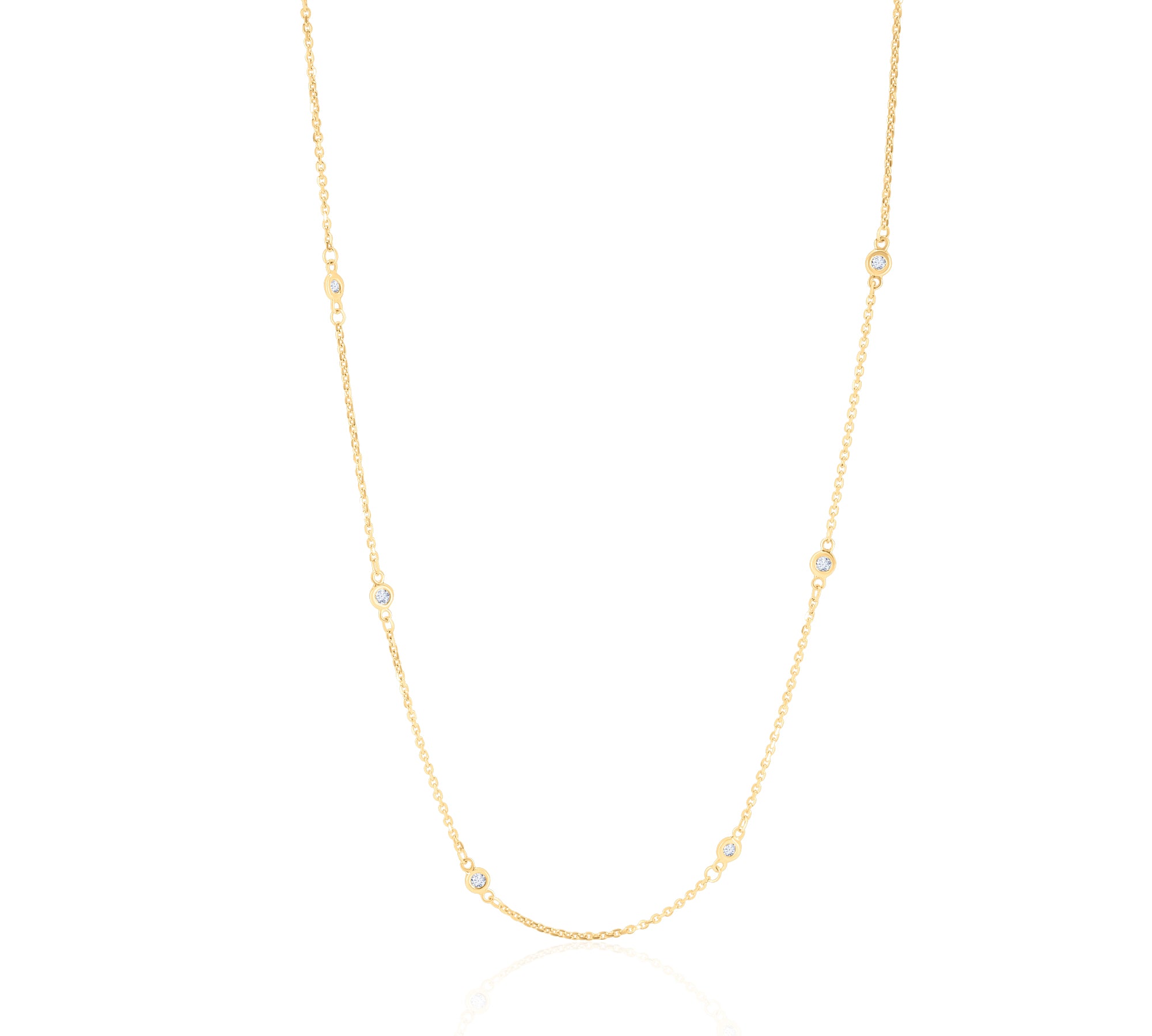 Gold Lab Grown Multi Round Bezel Chain Necklace