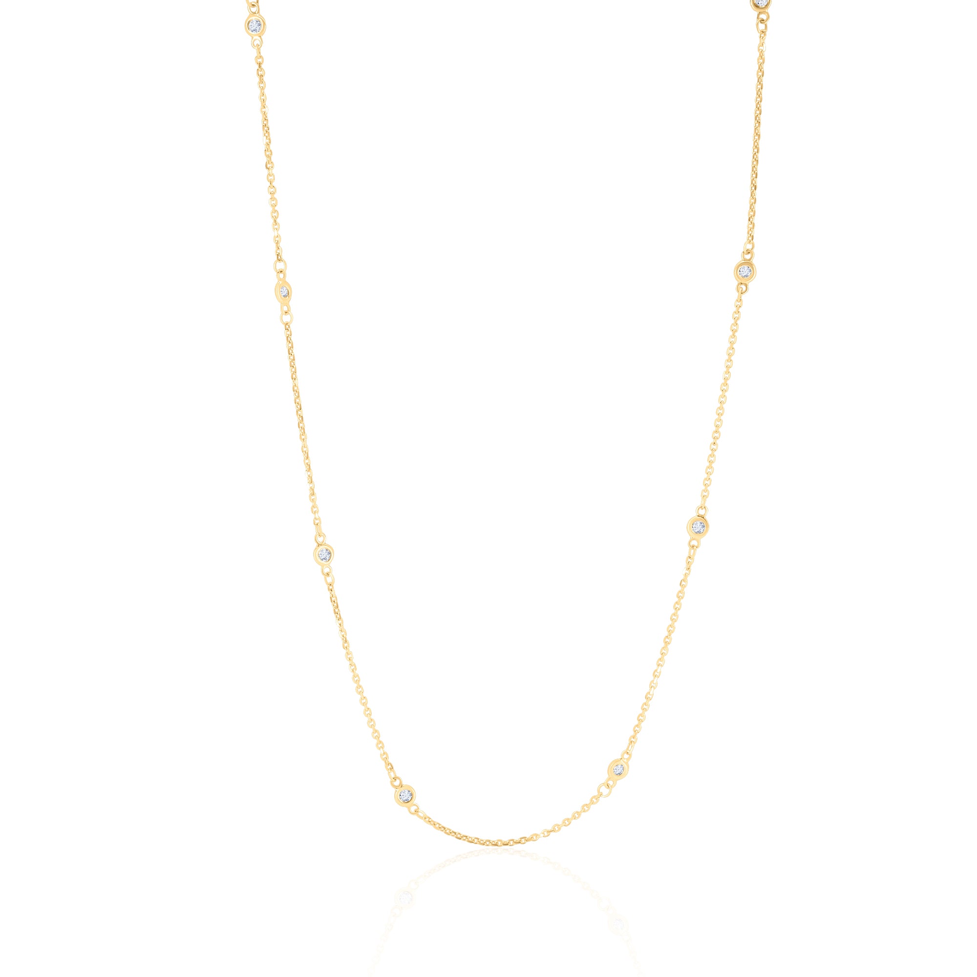 Gold Lab Grown Multi Round Bezel Chain Necklace