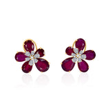 Gold Lab Grown Diamond Ruby Flower Earrings