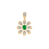 Gold Diamond Emerald Flower Pendant