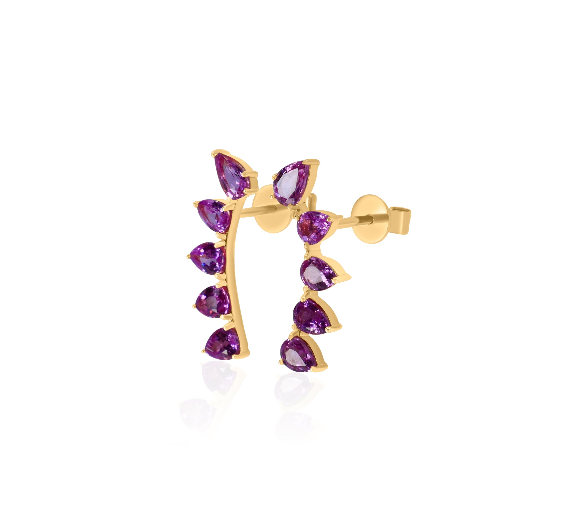 Gold Pink Sapphire Pear Climber Earring