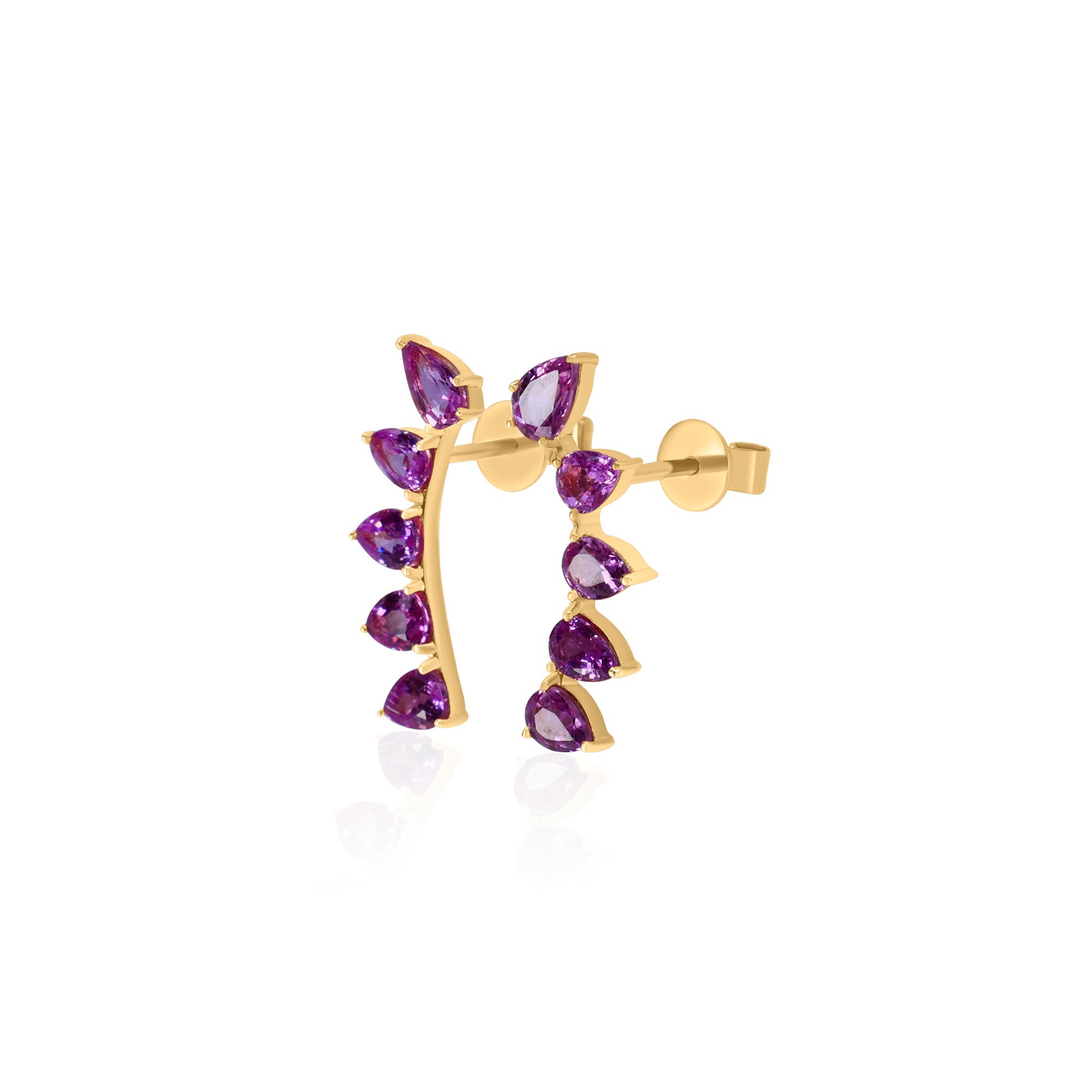 Gold Pink Sapphire Pear Climber Earring