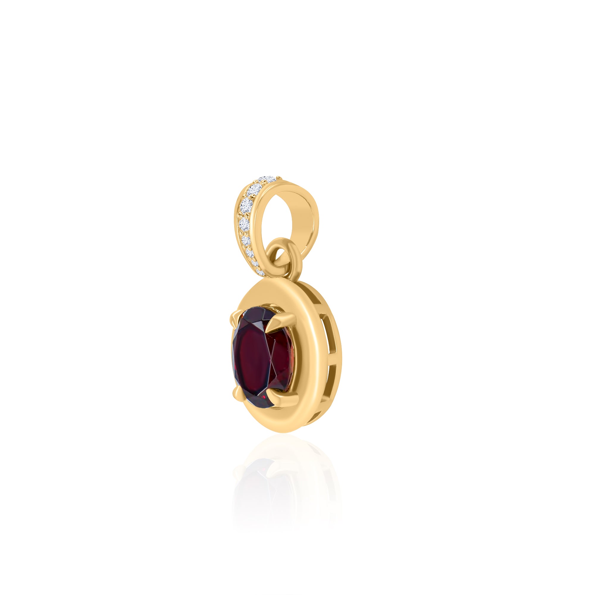 Gold Diamond Garnet Four Prong Pendant