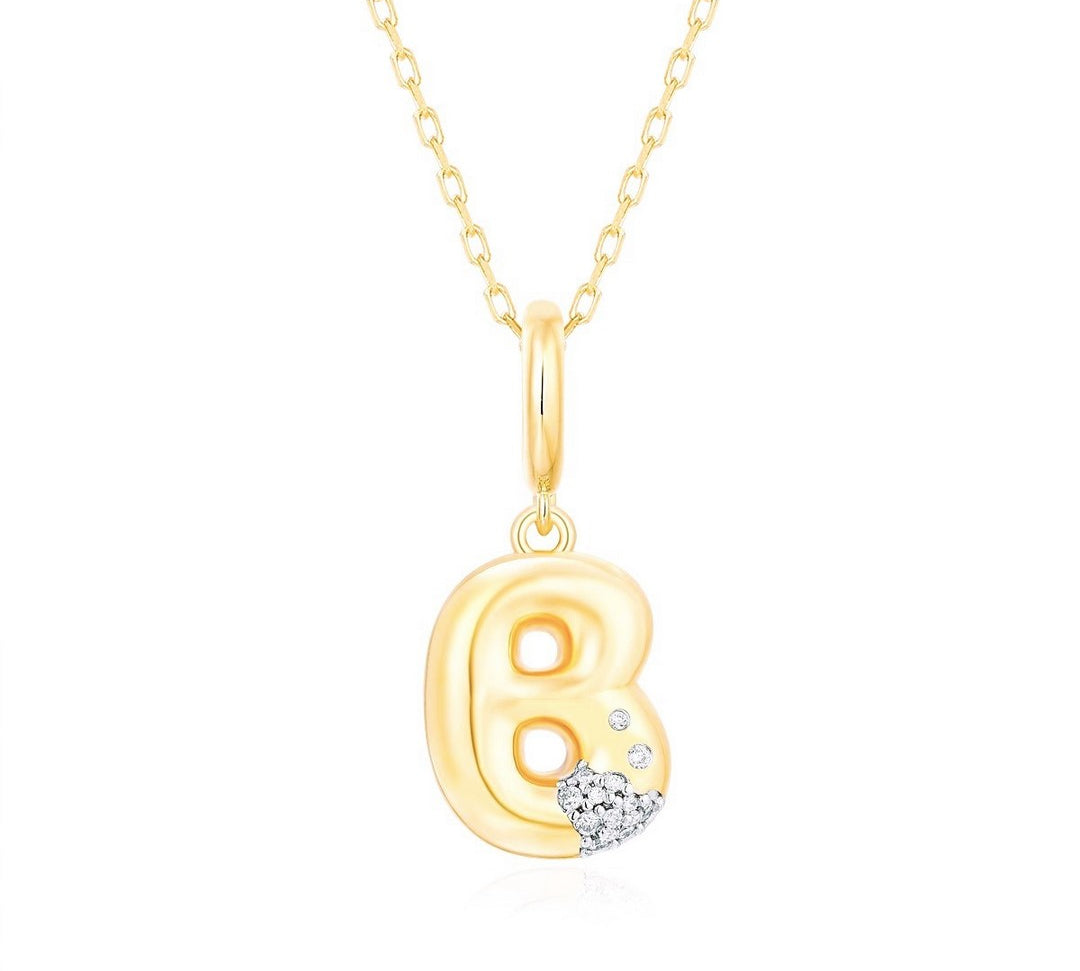 Gold Diamond Mini Pave Bubble Initial Pendant