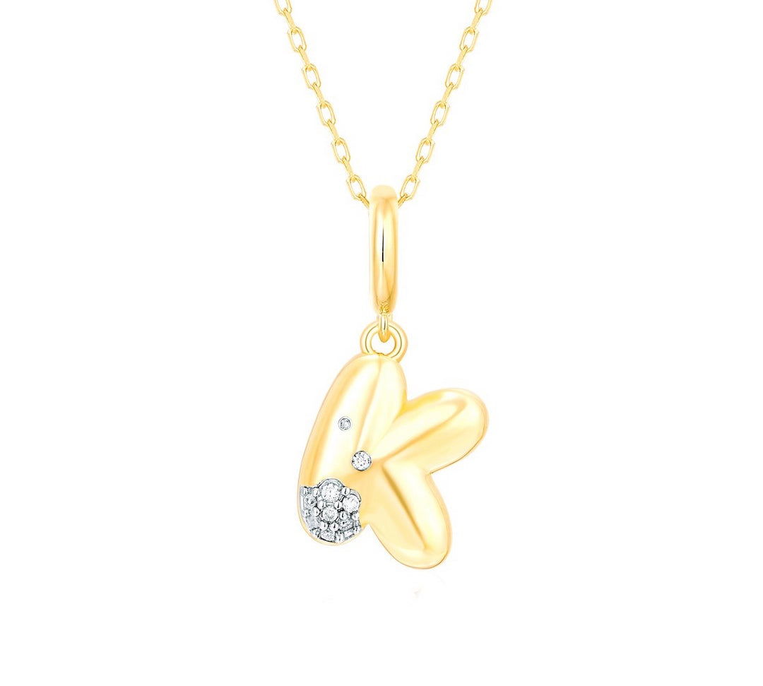 Gold Diamond Mini Pave Bubble Initial Pendant