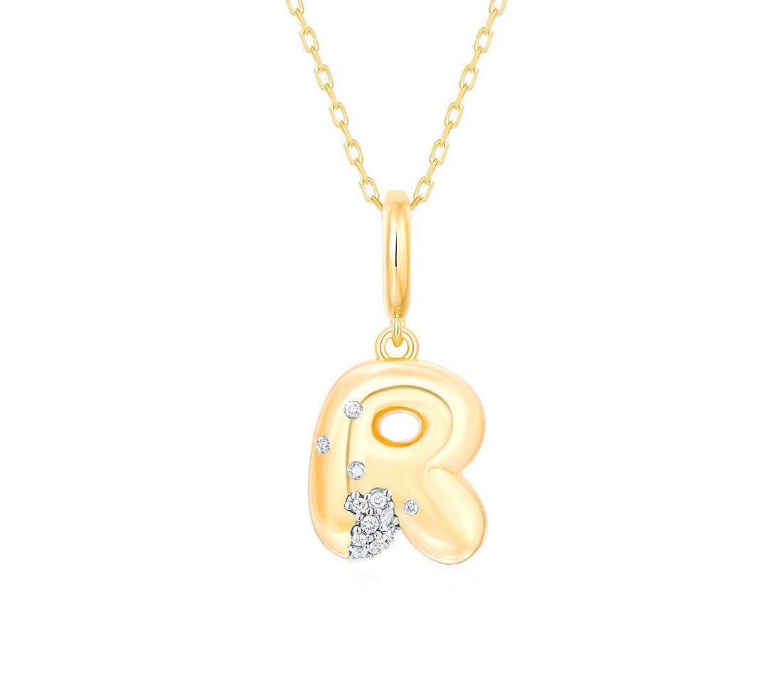 Gold Diamond Mini Pave Bubble Initial Pendant