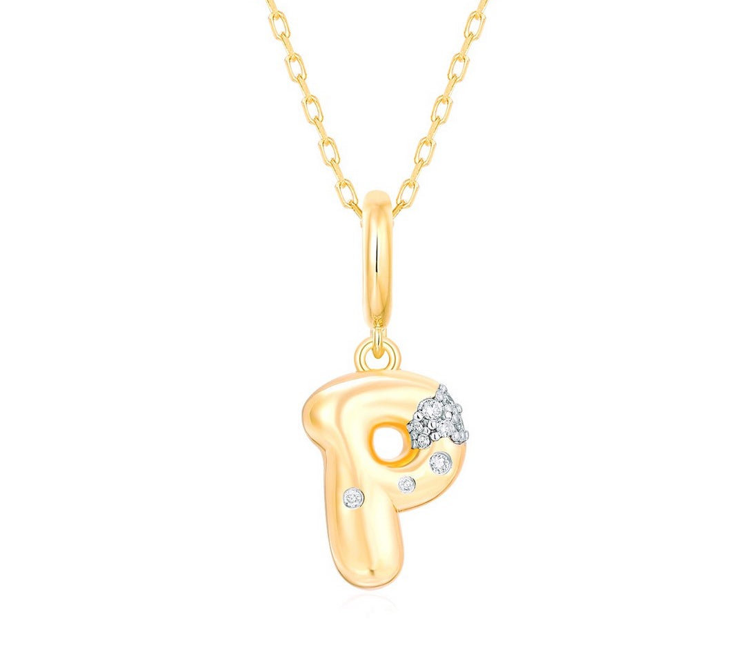 Gold Diamond Mini Pave Bubble Initial Pendant