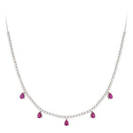 Gold Diamond Ruby Pear Drop Necklace