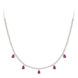 Gold Diamond Ruby Pear Drop Necklace