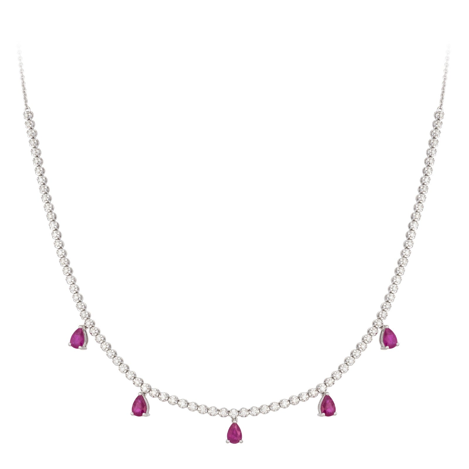 Gold Diamond Ruby Pear Drop Necklace