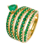 Gold Multi Wrap Heart Emerald Ring