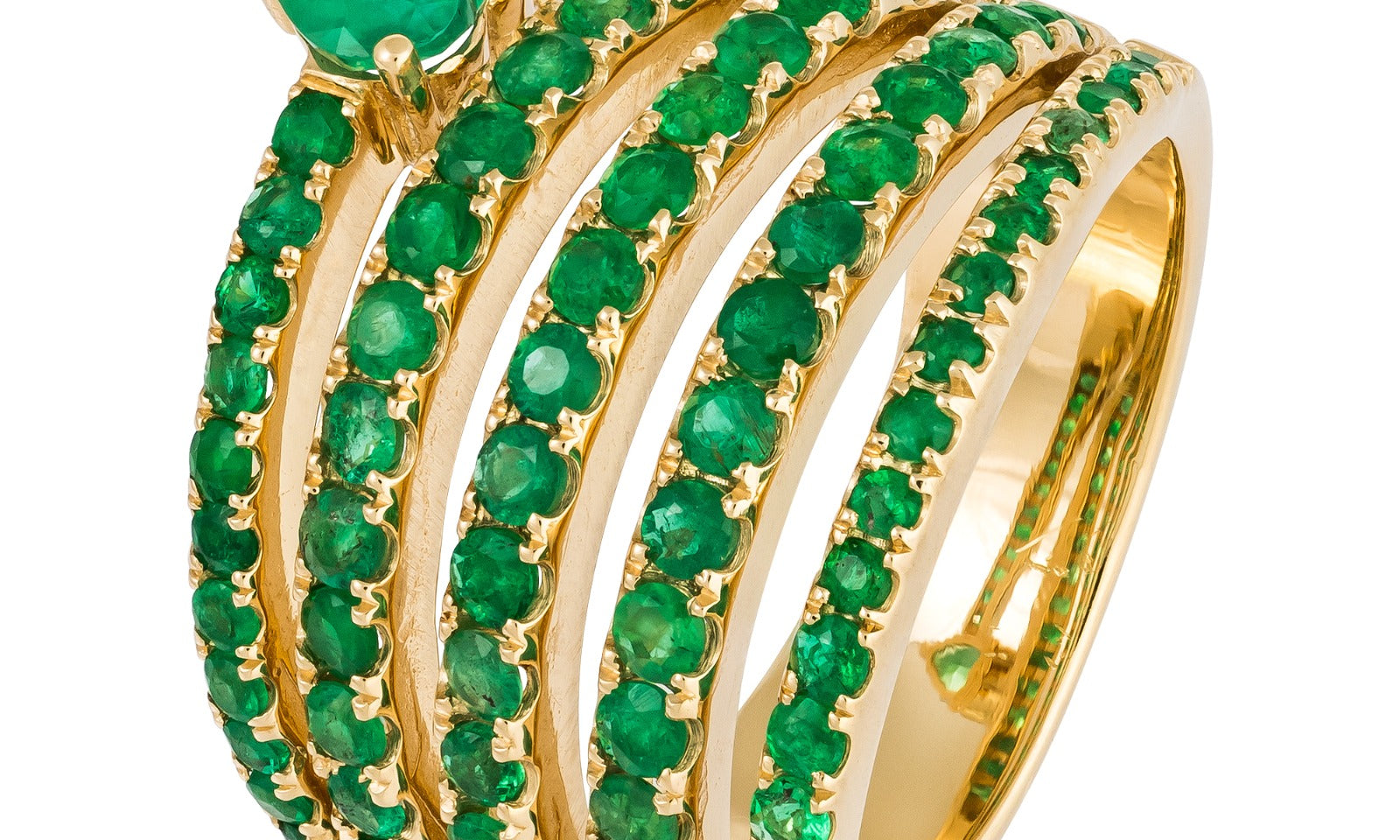 Gold Multi Wrap Heart Emerald Ring