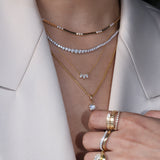 Gold Lab Diamond Small Three Prong Graduated Tennis Necklace