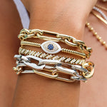 Gold White Enamel Diamond Blue Sapphire Evil Eye Bangle