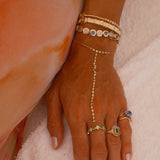 Gold Diamond Blue Sapphire Square Bezel Bracelet