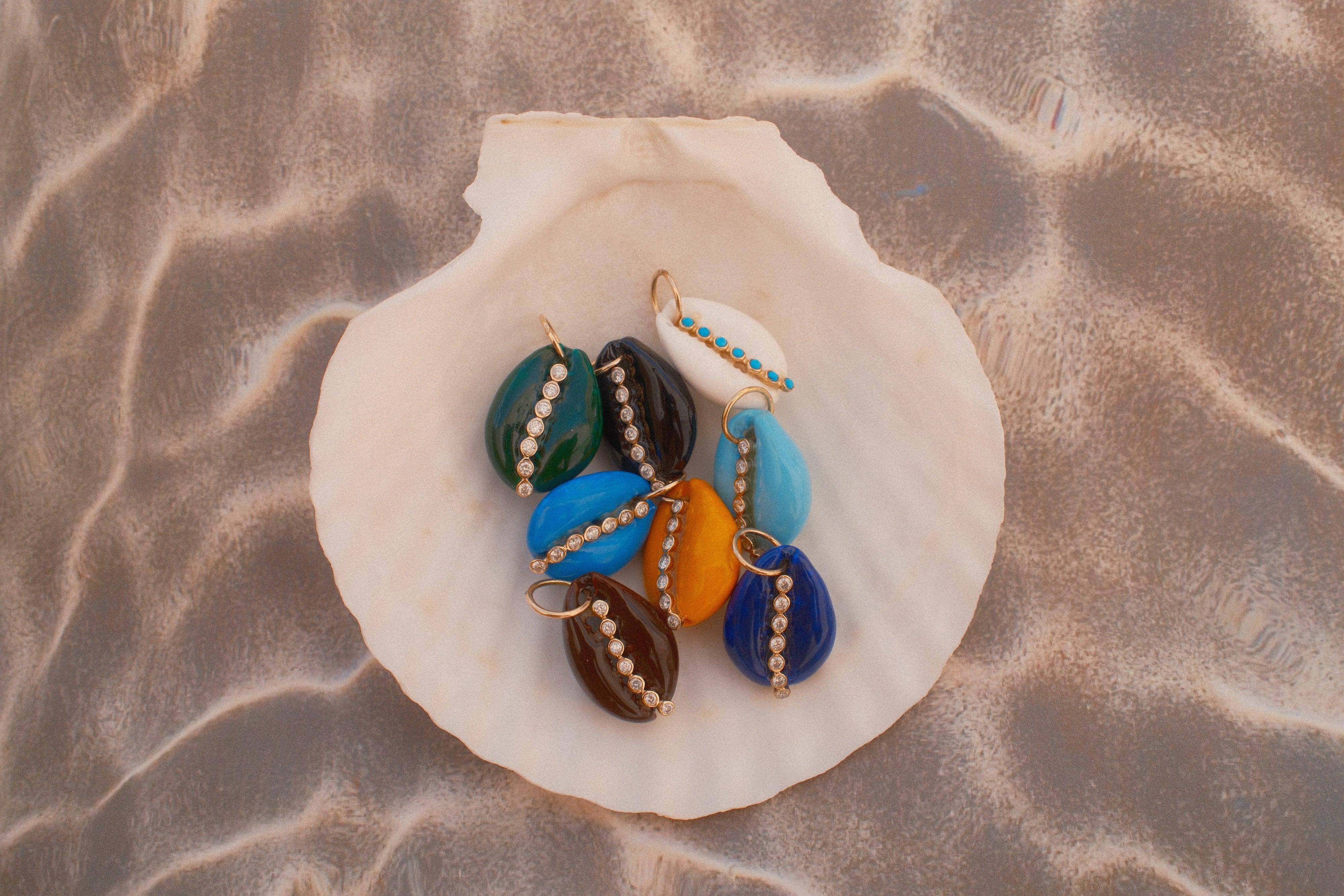 Gold Diamond Sunny Yellow Cowrie Shell Pendant
