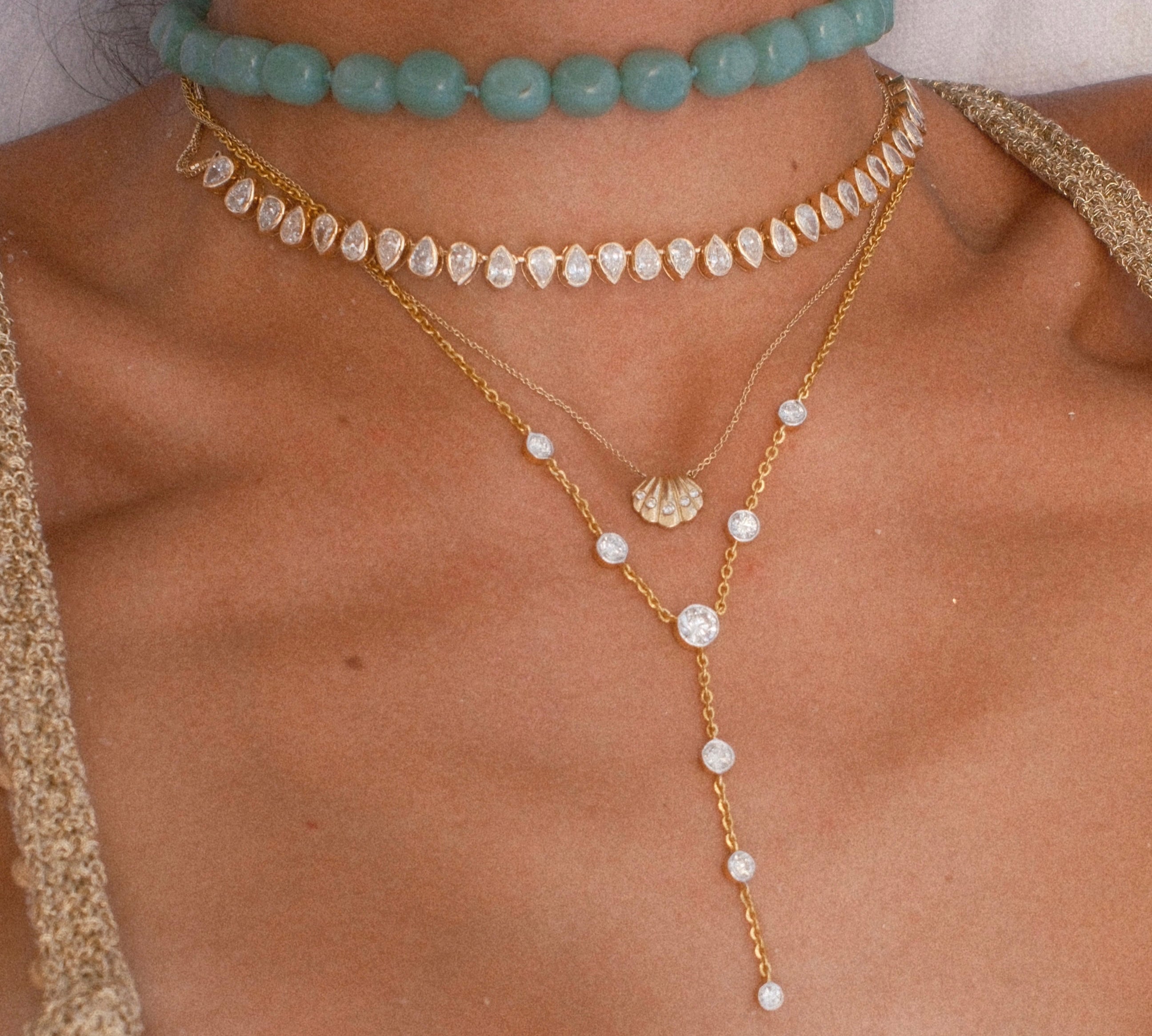 Gold Half Lab Grown Pear Bezel Necklace