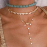 Gold Lab Grown Multi Bezel Lariat Necklace