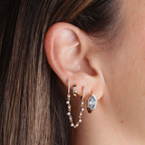 Gold Bezel Blue Topaz Marquise Hoop Earrings