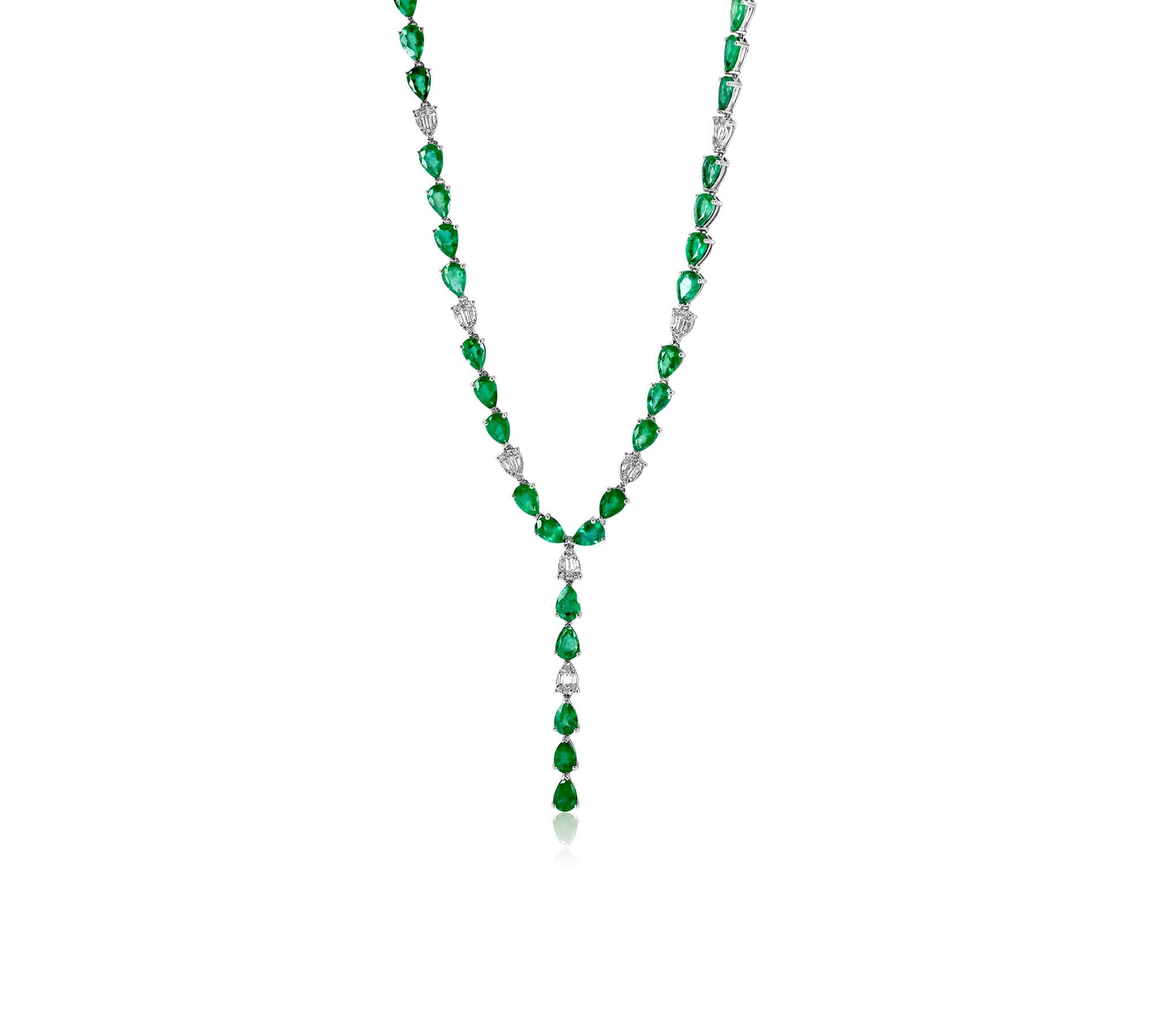 Gold Emerald and Illusion Diamond Pear Lariat Necklace