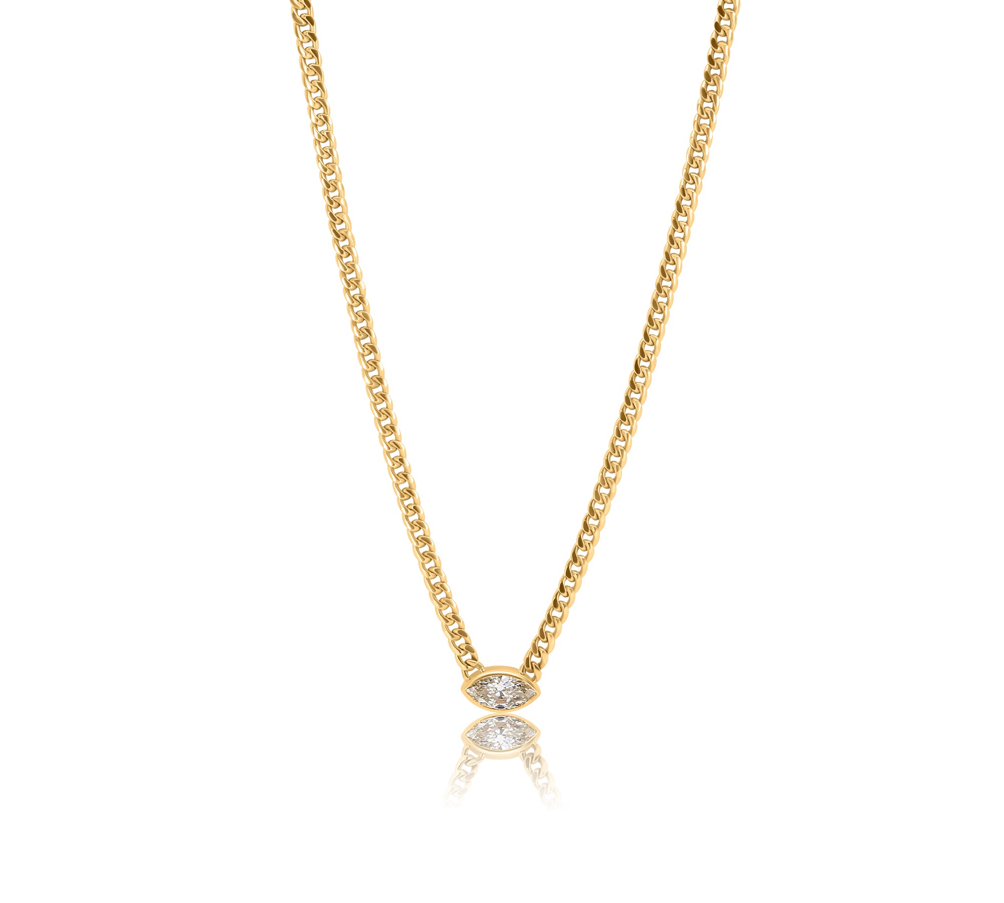 Gold Lab Grown Diamond Marquise Cuban Link Necklace
