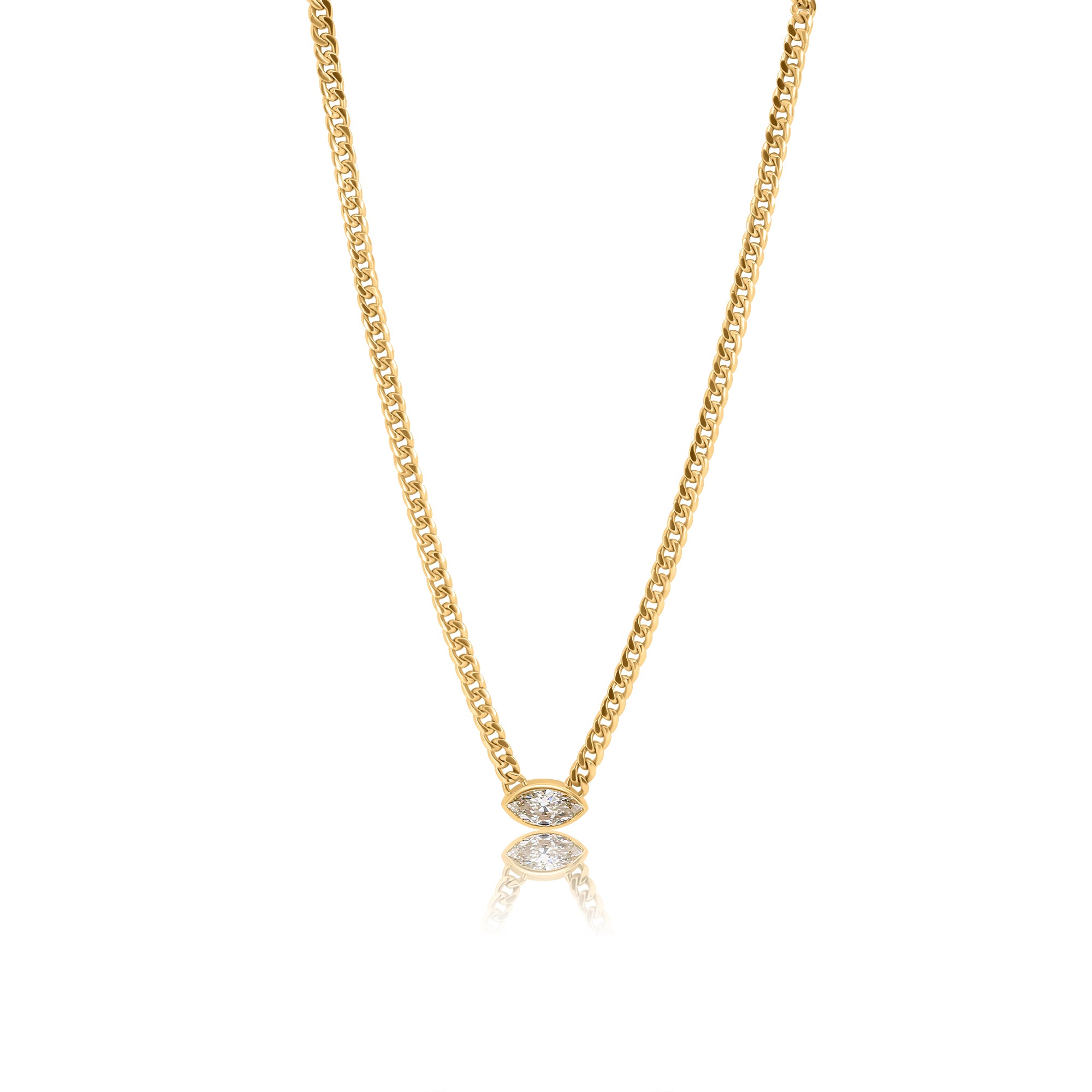 Gold Lab Grown Diamond Marquise Cuban Link Necklace