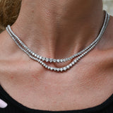 Gold Diamond Graduated Three Prong Tennis Necklace