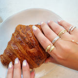 Gold Diamond Pear Open Wrap Baguette Pinky Ring