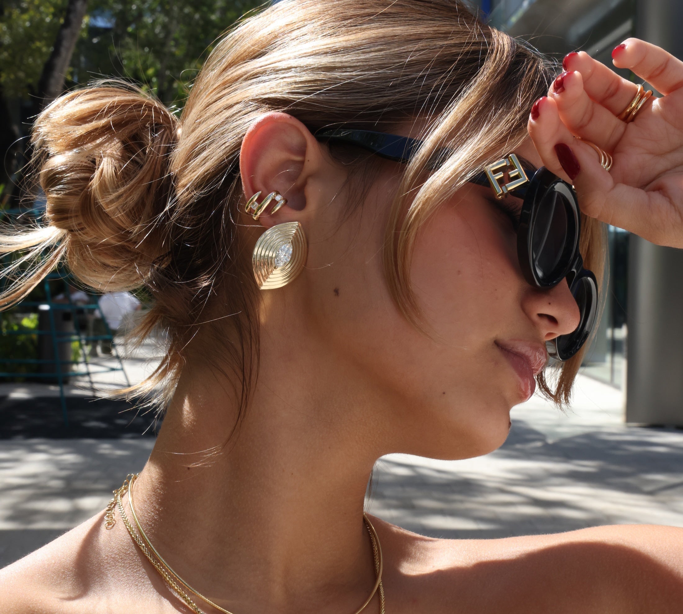 Gold Marquise Lab Grown Diamond Ribbed Earrings