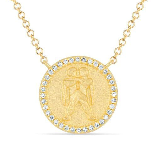 Gold Round Diamond Zodiac Necklace