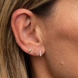 Gold Diamond Prong Drop Flat Back Earring