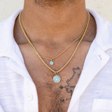 Gold Diamond Round Turquoise Pendant