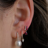 Gold Diamond Pearl Hoop Earrings