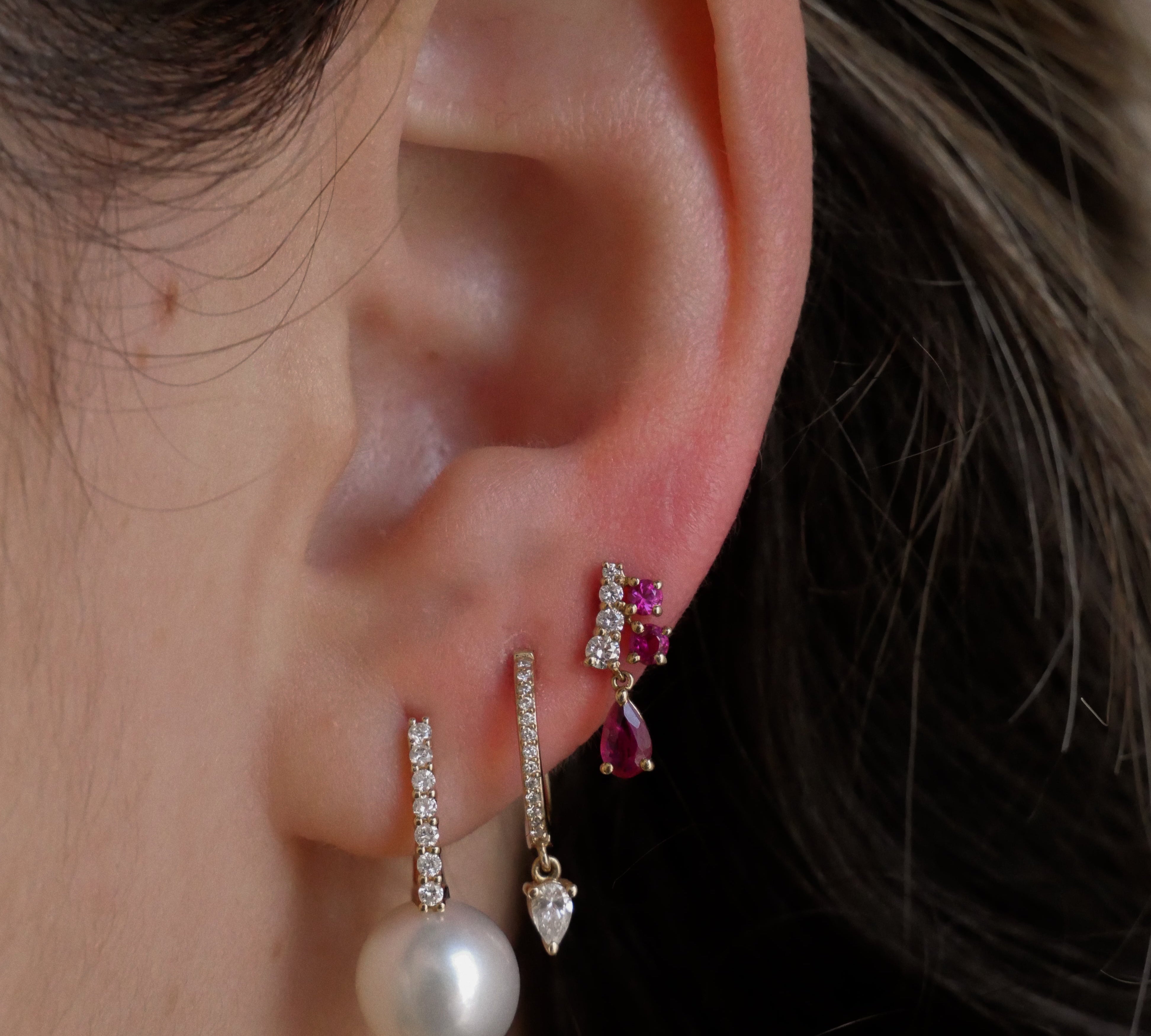 Gold Diamond Pearl Hoop Earrings