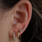 Gold Diamond Three Prong Climber Earrings