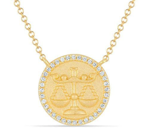 Gold Round Diamond Zodiac Necklace