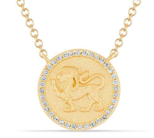 Gold Round Diamond Zodiac Necklace