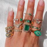 Gold Bezel Marquise Diamond Round Emerald Eternity Ring